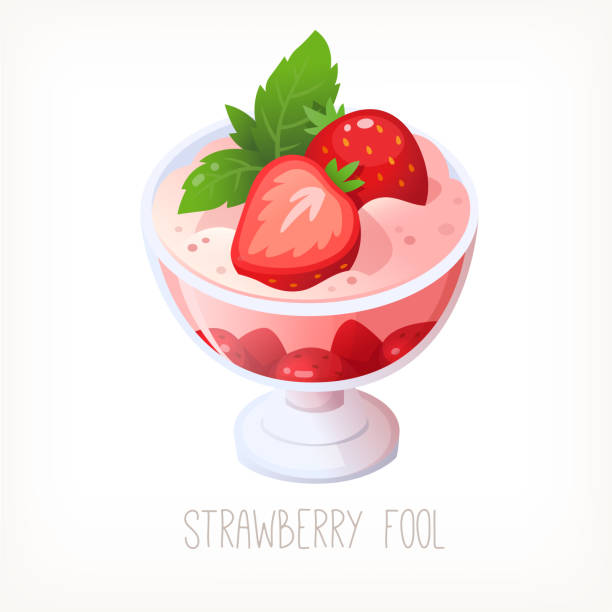 ilustrações de stock, clip art, desenhos animados e ícones de strawberry fool traditional british light dessert. - parfait glass