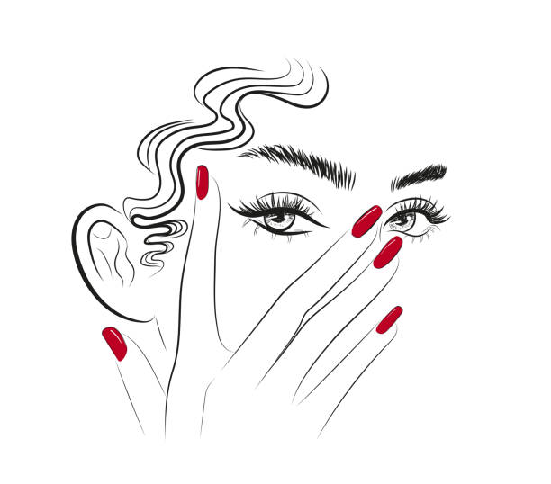woman with red nails near the eyes woman with red nails. vector illustration eyelash stock illustrations