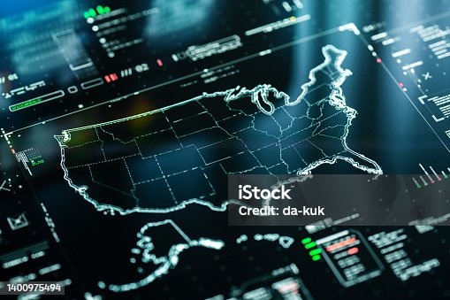 istock Digital Map of USA with data charts 1400975494