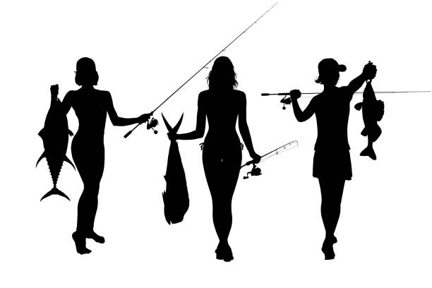 40+ Woman Fishing Silhouette Stock Illustrations, Royalty-Free