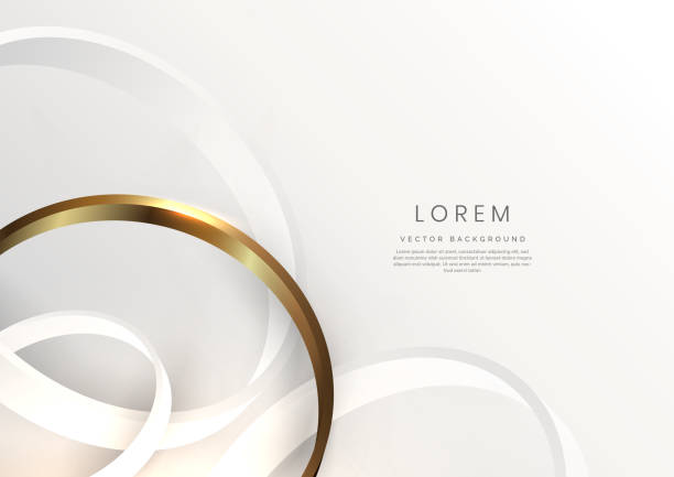 Abstract 3d gold and grey curved circle on white background with lighting effect. Luxury design style. Abstract 3d gold and grey curved circle on white background with lighting effect. Luxury design style. Vector illustration textured silver flowing wave pattern stock illustrations