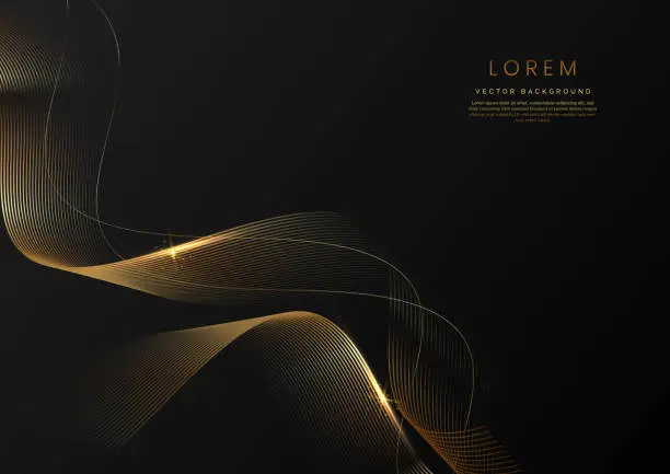 Vector illustration of Abstract luxury golden lines curved overlapping on black background. Template premium award design.