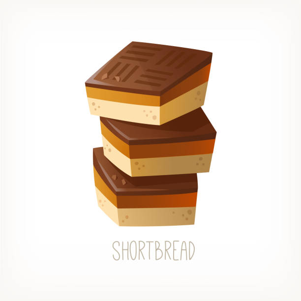 Stack of square chocolate caramel shortbread cookies. Stack of square chocolate caramel shortbread cookies. Traditional delicious British dessert for everyday lunch. Isolated vector image. welsh culture stock illustrations