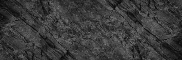 istock Black white rock texture. Rough mountain surface. Close-up. Stone background with space for design. Web banner. 1400978380