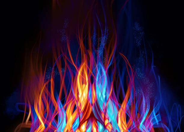 istock Clip art of blue flame of campfire burning in the dark 1400979997