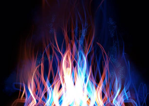 istock Clip art of blue flame of campfire burning in the dark 1400979998