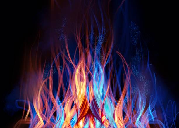 istock Clip art of blue flame of campfire burning in the dark 1400979999