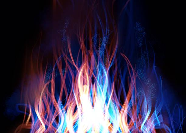 istock Clip art of blue flame of campfire burning in the dark 1400980000