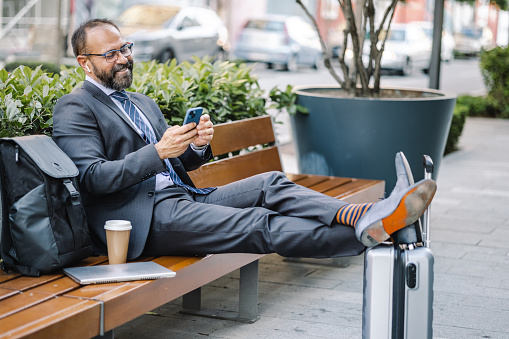 Businessman feeling comfortable before business trip