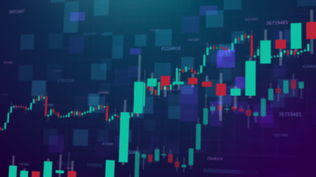 Candle stick graph chart of stock market forex trading, Bullish point, Bearish point.  financial investment concept. Economy trends animated background for business. Abstract background 4k animation