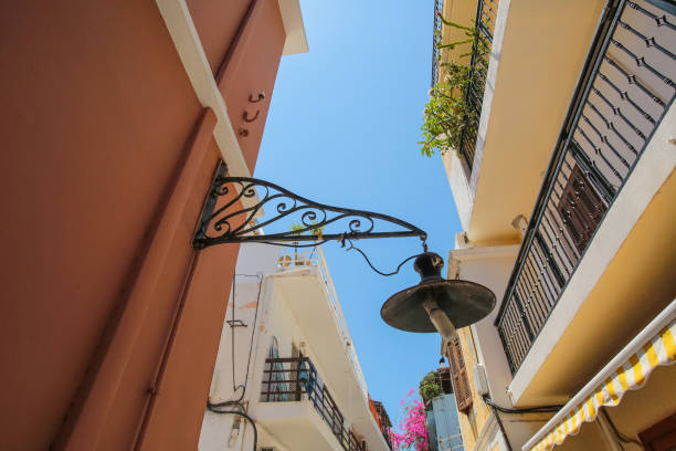 Architecture  on the narrow street in the old town in Rhodes, Greece