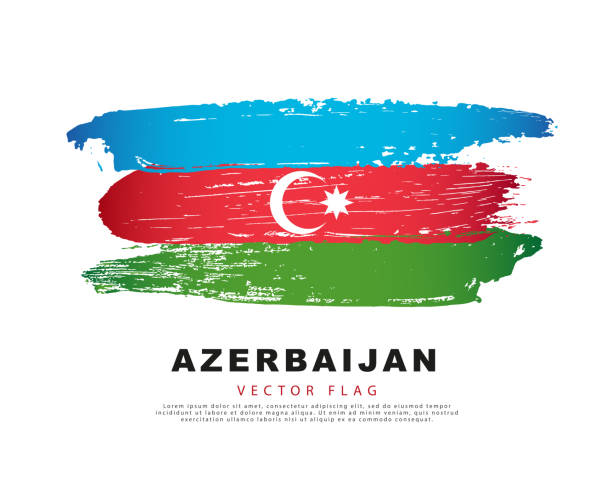 flagge von aserbaidschan. blaue, rote und grüne pinselstriche, handgezeichnet. vektorillustration isoliert auf weißem hintergrund. - azerbaijan flag stock-grafiken, -clipart, -cartoons und -symbole