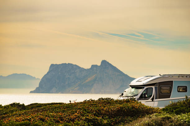 istock Caravan on spanish coast, Gibraltar rock on horizon 1400989458