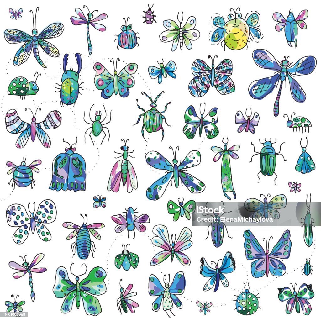 Color And Design Insects Insects Cool Palette Stock Illustration - Download Image Now ...
