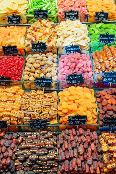 Wide range of dried fruits at the Grand Bazaar, Istanbul Wide range of dried fruits at the Grand Bazaar in Istanbul, Turkey. The historical market is a popular tourist destination and one of oldest markets in the world. grand bazaar istanbul stock pictures, royalty-free photos & images