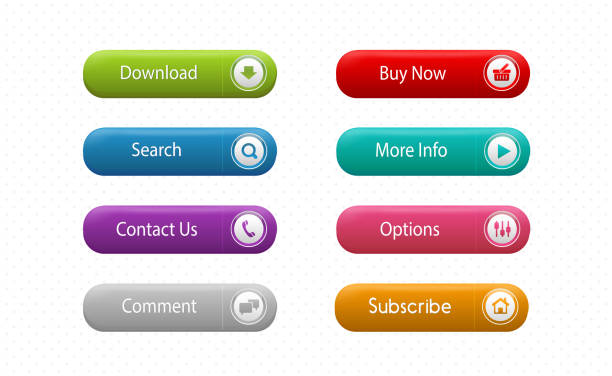 векторные кнопки для веб-сайта, мобильного меню, навигации и приложений. простые изолированные компоненты пользовательского интерфейса эл - значок кандидата stock illustrations