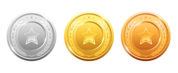 istock Vector medals logo collection. Set of shiny round awards in gold, silver and bronze colors. Luxury winners emblems. First, second and third place reward 1401006814