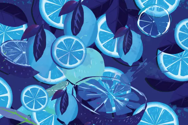 Vector illustration of Collection of blue lemons