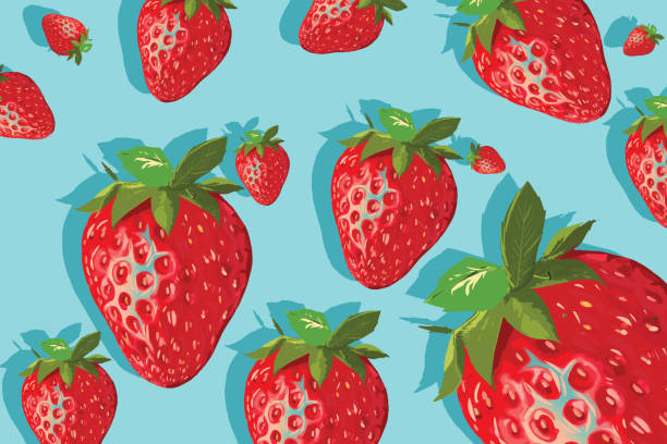 54 Strawberry On Blue Background Seamless Pattern Illustrations & Clip Art  - iStock