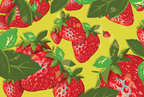 Vector fresh strawberry fruit seamless pattern. Strawberries background