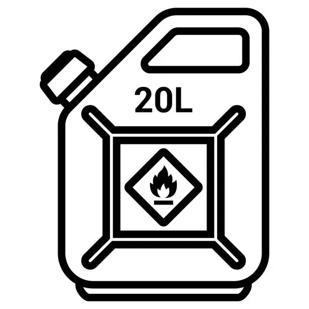 Vector illustration of black icon of an iron canister with gasoline for a car. flat vector illustration.