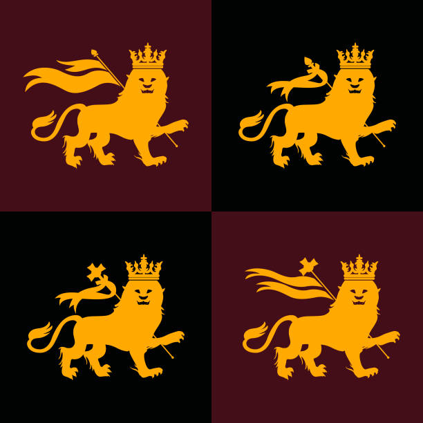 Lion of Judah design vector set Lion of Judah design modern vector set red crown logo stock illustrations