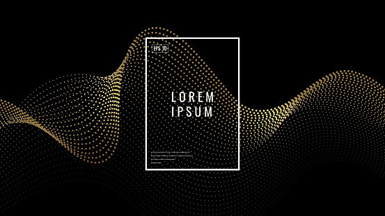 Abstract dynamic gradient modern wave with glowing particles dark background.  Vector design layout for banners, presentations, flyers, posters, invitations, decorations, patterns, templates, covers, wallpapers