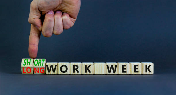istock Short or long work week symbol. Businessman turns cubes and changes concept words Long work week to Short work week. Beautiful grey background. Business short or long work week concept. Copy space. 1401009549