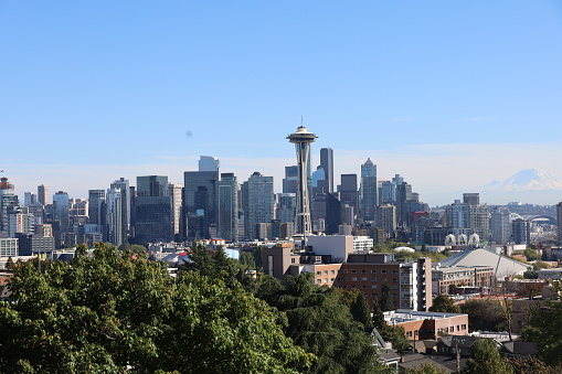 9-21-2021: Seattle, Washington: Photo of Downtown Seattle and space needle from Kerry park