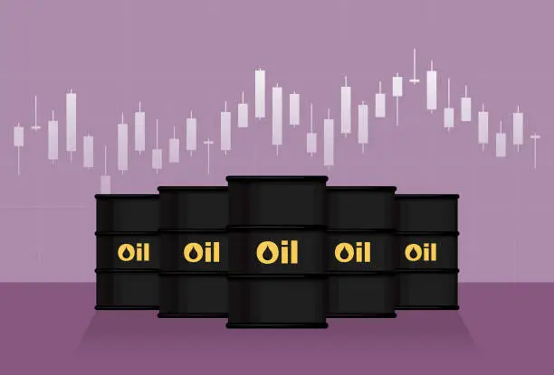 Vector illustration of Oil barrel with a bar graph