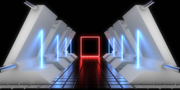 istock 3D abstract background with neon lights. neon tunnel  .space construction . .3d illustration 1401018485