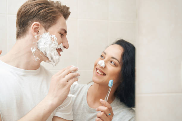 istock Mischievous young couple having fun in bathroom 1401021042