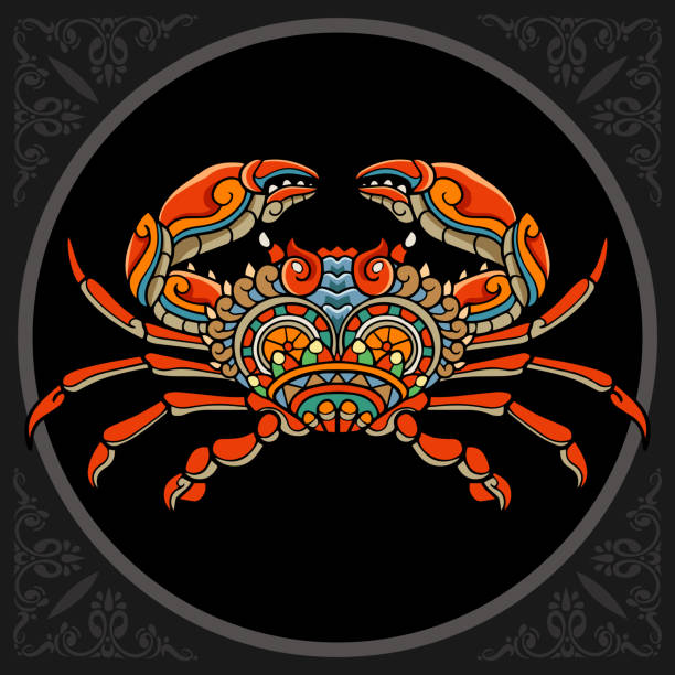 Colorful crab doodle arts. isolated on black background. Colorful crab doodle arts. isolated on black background. background studio water stock illustrations