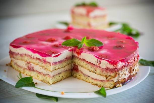 istock strawberry poppy cake with cream in a plate 1401024556