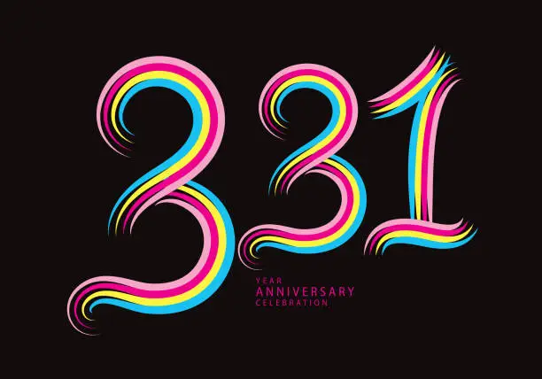 Vector illustration of 331 number design vector, graphic t shirt, 331 years anniversary celebration logotype colorful line,331th birthday logo, Banner template, logo number elements for invitation card, poster, t-shirt.