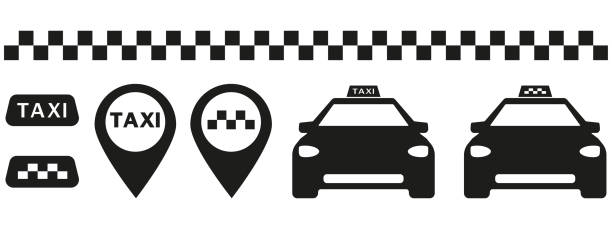 Print Black taxi isolated simple icons. Taxi transport service icon set. Vector illustration taxi logo background stock illustrations