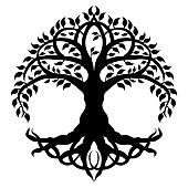 istock yggdrasil, tribal viking tree of life, in ornamental tribal round frame. viking concept 1401040270
