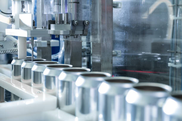istock Automatic Filling line for drink cans. High quality photography 1401042318