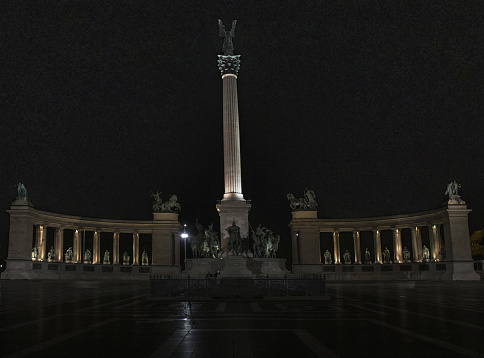 Millennium Monument on the Heroes' Square and its considered one of the most-visited attractions in Budapest squares in Budapest, Hungary.