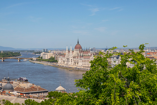 a beautiful view for budapest city during sunny day , this photo was taken from Halászbástya