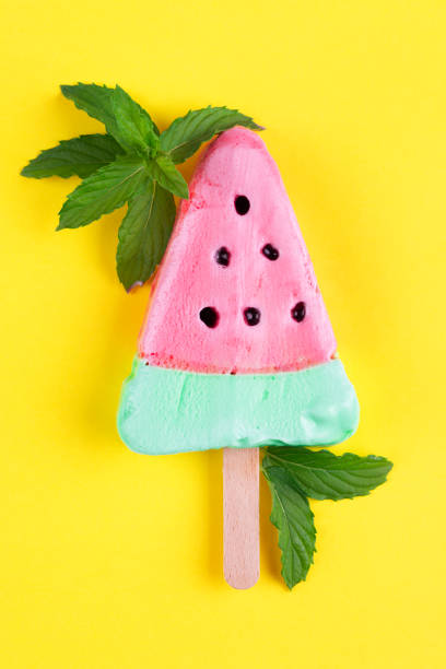 Watermelon shaped ice cream pop with green mint