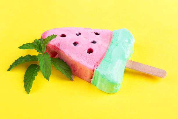 Watermelon shaped ice cream pop with green mint