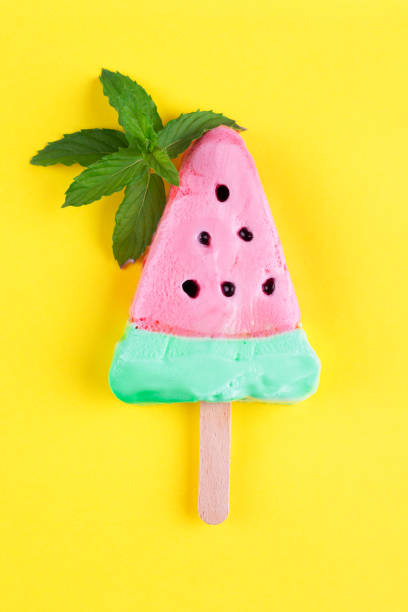 Watermelon shaped ice cream pop with green mint