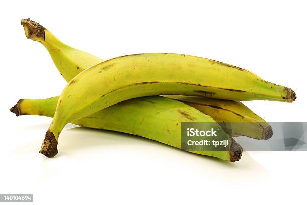 Fresh Still Unripe Plantain Bananas Stock Photo - Download Image Now - Plantain, Cut Out, Fruit