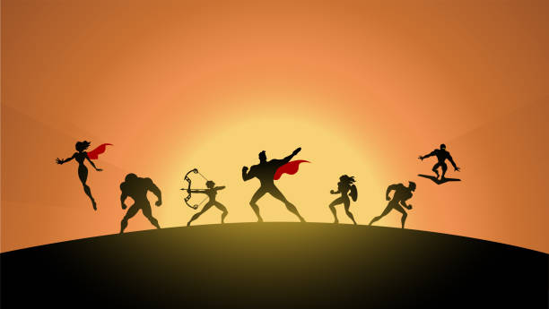 Vector Superhero Team Silhouette in Fighting Stance Stock Illustration vector art illustration