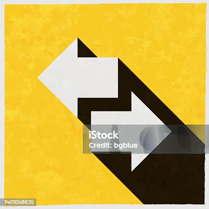 istock Transfer arrows. Icon with long shadow on textured yellow background 1401058835