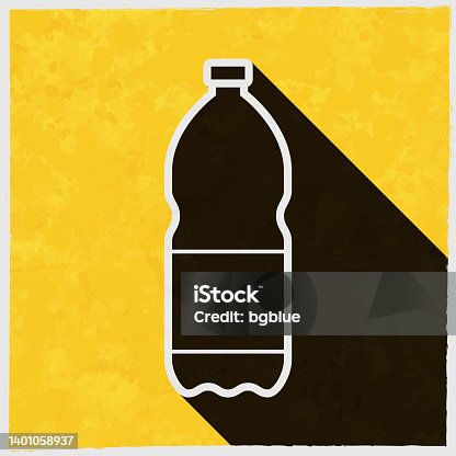 istock Bottle of soda. Icon with long shadow on textured yellow background 1401058937