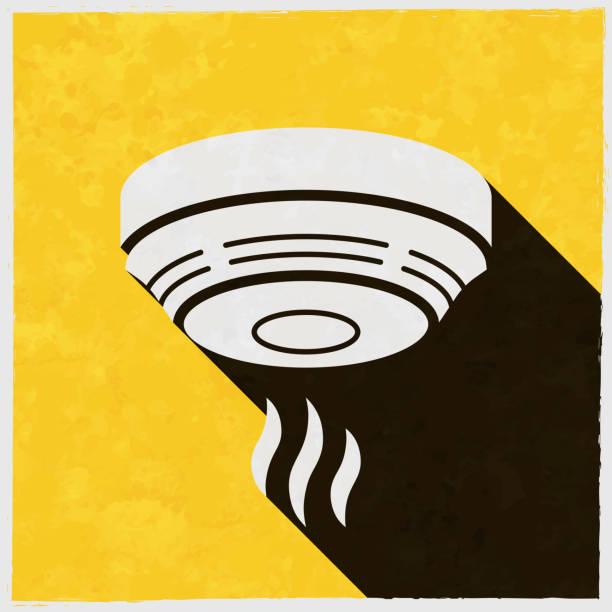 ilustrações, clipart, desenhos animados e ícones de detector de fumaça. ícone com sombra longa no fundo amarelo texturizado - smoke detector fire alarm sensor smoke