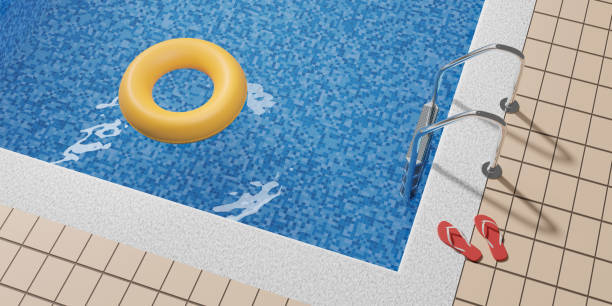 istock Top view of pool with yellow float. Summer concept. 3d illustration. 1401061801