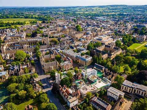 The aerial view of Oxford city center in summer, UK
